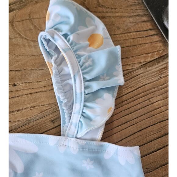 Shein Blue Daisy One Piece Swimsuit and Sunglasses sz 5T - Picture 4 of 5